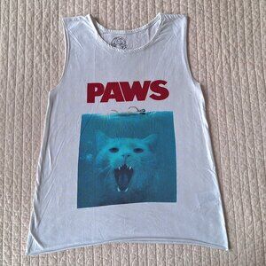 Meowingtons Women's White Muscle Paws T-shirt